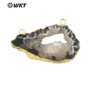 WT-P1112 Mode Gril Slice Druzy Achat Anhänger Natürlicher Achat Anhänger Mit Doppels ch laufen Großhandel Einzigartiger Achat Anhänger