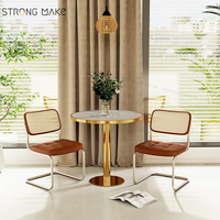 Chaises et tables de restaurant de luxe en marbre doré en acier inoxydable rond, ensembles de chaises et de tables de restaurant