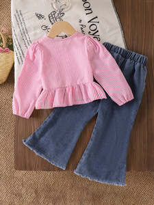 Nuovo Stile Autunnale Top a Righe Rosa con Jeans <span class=keywords><strong>Abbigliamento</strong></span> per Ragazze Stile Dolce Vendita all'Ingrosso - Product Image 4