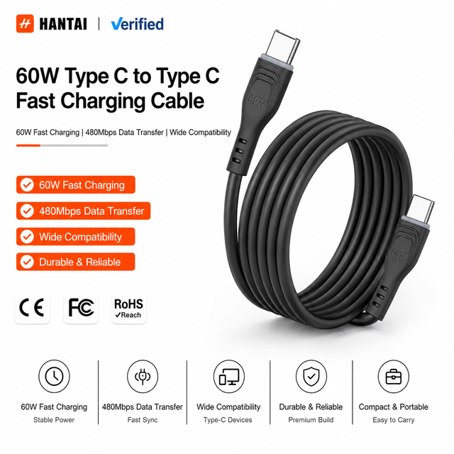 PD 60W USB C to USB C Fast Charging Cable Durable Reliable White Type C Cord for Macbook Air iPad Pro Samsung Galaxy