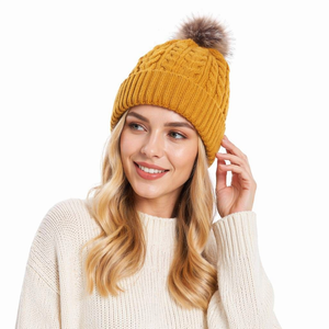 Bonnets en laine tricotée pour homme et <span class=keywords><strong>femme</strong></span>, chauds pour l'hiver, avec <span class=keywords><strong>pompon</strong></span> en fourrure, possibilité d'ajouter un logo personnalisé - Product Image 2