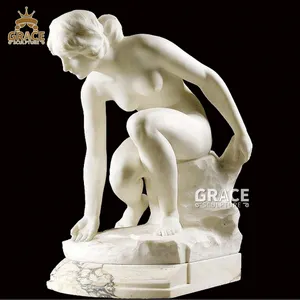 Escultura de mármol Natural tallado a mano, estatua de mujer desnuda, tamaño real