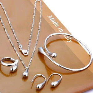 NYY Nuevo Conjunto de Joyería de Moda de 4 Piezas, Collar, Aretes, Anillos Trenzados y Brazalete Plateados para Mujer, Chapado en Oro, Regalos para el Día de la Madre - Product Image 2