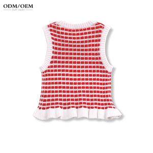 Gilet sans manches jacquard personnalisé pour femme, style streetwear, bordure frisée, motif écossais, tricoté, décontracté printemps, anti-rétrécissement - Product Image 2