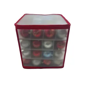 Christmas Ball Storage Box 64 Grids Folding Ornament Box With PVC In Divider Christmas Storage Box