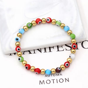 Boho Elástico Unisex <span class=keywords><strong>Chamilia</strong></span> Bola Redonda 6mmBeads Color Mezclado Azul Arco Iris Ojos Malvados Pulseras Hechas A Mano - Product Image 1