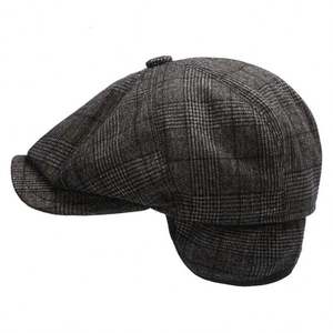 Béret en laine tweed de luxe pour homme, doublure matelassée, cache-oreilles, chapeau à carreaux, casquette de newsboy tendance pour le quotidien ou le sport - Product Image 3