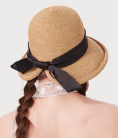 Chapeau de paille élégant à nœud et ruban, style sombrero, en herbe de riz, pour adultes, idéal pour l'été, les voyages, le cyclisme, la pêche et les activités de plein air
