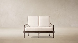 Custom Cast Aluminum Outdoor <b>Sofa</b> Set with Fire Pit Table, Vintage Patio Conversation Set, <b>Waterproof</b> Cushions for Garden - Product Image 6