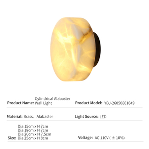 Lámpara de Pared de Alabastro, Aplique de Latón con Piedra Natural, Luz Redonda Moderna de Lujo, Luminaria Artística para Hotel, Escalera o Dormitorio - Product Image 3