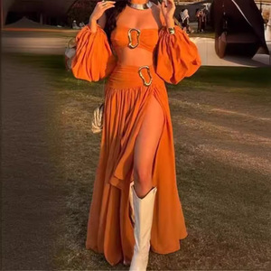 Vêtements pour femmes été nouveau <span class=keywords><strong>tube</strong></span> exotique haut à manches longues ensemble de robe <span class=keywords><strong>mi</strong></span>-<span class=keywords><strong>longue</strong></span> - Product Image 2