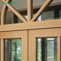 Ventana Arqueada de Madera Revestida de Aluminio Personalizada HUASIN, Ventana Abatible de Doble Hoja con Vidrio Aislante para Villas
