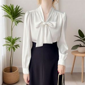 Maxfree 2026 – Chemise en satin pour femme avec nœud, manches longues et attache sur le devant – Vente en gros usine - Product Image 3