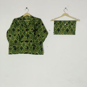 Conjunto de Pijama Floral Estampado a Mano de Alta Calidad - Ropa de Dormir de Algodón, Ropa de Dormir y de Estar por Casa de Verano Estilo Bohemio para Mujer, Regalo - Product Image 2