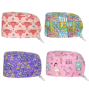 यूरो स्क्रब कैप कार्टून मुद्रित शुद्ध कपास नर्स नर्सिंग सर्जरी के लिए इलास्टिक सर्जन टोपी - Product Image 1