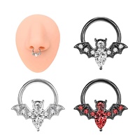 Cincin Hidung Septum Berbahan Baja Anti Karat 316L dengan Berlian CZ, Model Bat, Hinged, untuk Daith, Helix, Tragus, Tulang Rawan, Zirkon, Perhiasan Tindik Telinga, Grosir