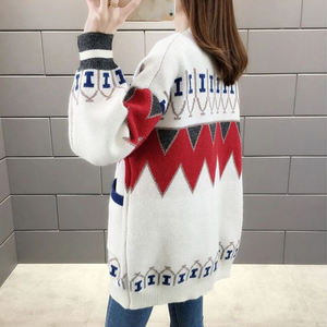 Vente directe usine : Cardigan en tricot jacquard pour <span class=keywords><strong>femme</strong></span>, printemps-automne, coupe ample oversize, polyvalent, style pull de Noël original - Product Image 3