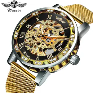 Gagnant mode d'affaires mécanique hommes montres Top marque de luxe squelette cadran cristal glacé montre-bracelet Offre Spéciale horloge 2019