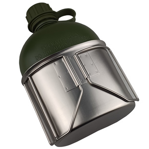 Échantillon gratuit : Gourde en aluminium de haute qualité avec housse camouflage vert et noir, capacité d'un litre d'eau potable - Product Image 1