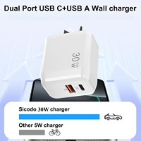 Oplaadadapters Groothandel 30W Gan Snellader Au vierkante Reisaanpasser Universele Australische Gecertificeerde Draagbare Telefoonlader