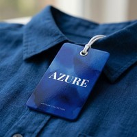Étiquette de vêtement personnalisée imprimée en UV couleur, dégradé bleu roi aquarelle, logo argenté pour marque de boutique de mode, vente en gros