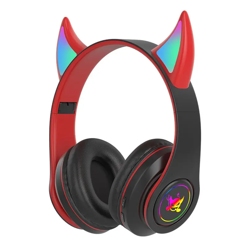 Cuffie pieghevoli Cool Over-Ear cuffie Wireless da gioco Devil's Horn con cuffie a LED per Computer Gamer