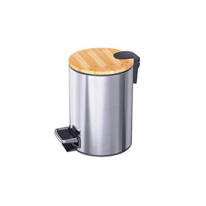 Cubo de Basura de Acero Inoxidable Estilo Europeo, Cilíndrico, con Tapa de Bambú y Pedal, para Cocina, Sala de Estar, Interior, Plateado, Negro, Blanco - Product Image 2
