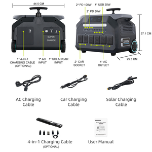 Station d'alimentation portable 2048Wh (UE/Royaume-Uni/États-Unis/Japon) 3200W avec batterie LiFePO4 A, super charge AC/voiture/solaire pour la vie hors réseau - Product Image 6