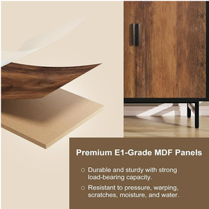 Meuble TV en bois cannelé gris de 59 ''Table console centrale de divertissement avec armoire de rangement pour salon cuisine - Product Image 5