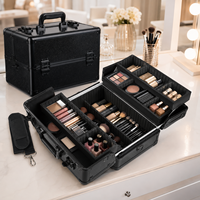 Grande Trousse de Maquillage Portable à Double Ouverture Grande Capacité pour Femme, en Alliage d'Aluminium avec Fermoir de Sécurité, Boîte à Outils pour Cils et Maquillage