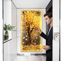 Peinture en porcelaine LED de luxe avec arbre de la fortune doré moderne et cristal LED, grande taille, très vendue