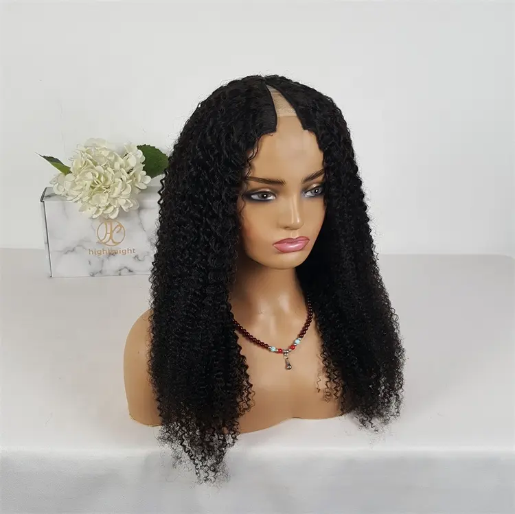 Highknight Wholesale Price Brazilian Virgin Human Hair Kinky Curly Wigs Machine Made V Part Wig Human Hair For Black Women