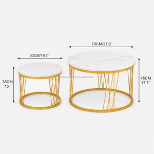 Tavolino da Caffè Moderno di Lusso con Struttura in Metallo Dorato, Piano <span class=keywords><strong>Rotondo</strong></span> in <span class=keywords><strong>Marmo</strong></span> Bianco, Tavolino da 50cm/19.7in e <span class=keywords><strong>Tavolo</strong></span> Principale da 70cm/27.6in - Product Image 2