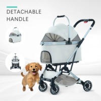 Poussette pliable pour animaux de compagnie légère à 4 roues, imperméable, avec pliage à une main et sac de transport amovible pour chiens et chats