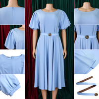 Robe d'été D590 de haute qualité pour femme, décontractée et élégante, à manches bouffantes, taille haute, col rond, coupe trapèze, style africain