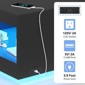 Table basse carrée noire en <span class=keywords><strong>bois</strong></span> robuste avec éclairage LED et station de charge, faible MOQ, rangement ouvert - Product Image 6