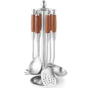 Toallwin phụ kiện nhà <span class=keywords><strong>b</strong></span>ếp công cụ nấu ăn đồ dùng <span class=keywords><strong>b</strong></span>ộ đồ dùng nấu ăn thép không gỉ đồ dùng nhà <span class=keywords><strong>b</strong></span>ếp thiết lập với gỗ xử lý - Product Image 1