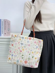 Bolsa de Almuerzo Bordada de Otoño Invierno, Estilo Minimalista, Casual, para Estudiantes, de Lona, para Llevar en la Mano - Product Image 6