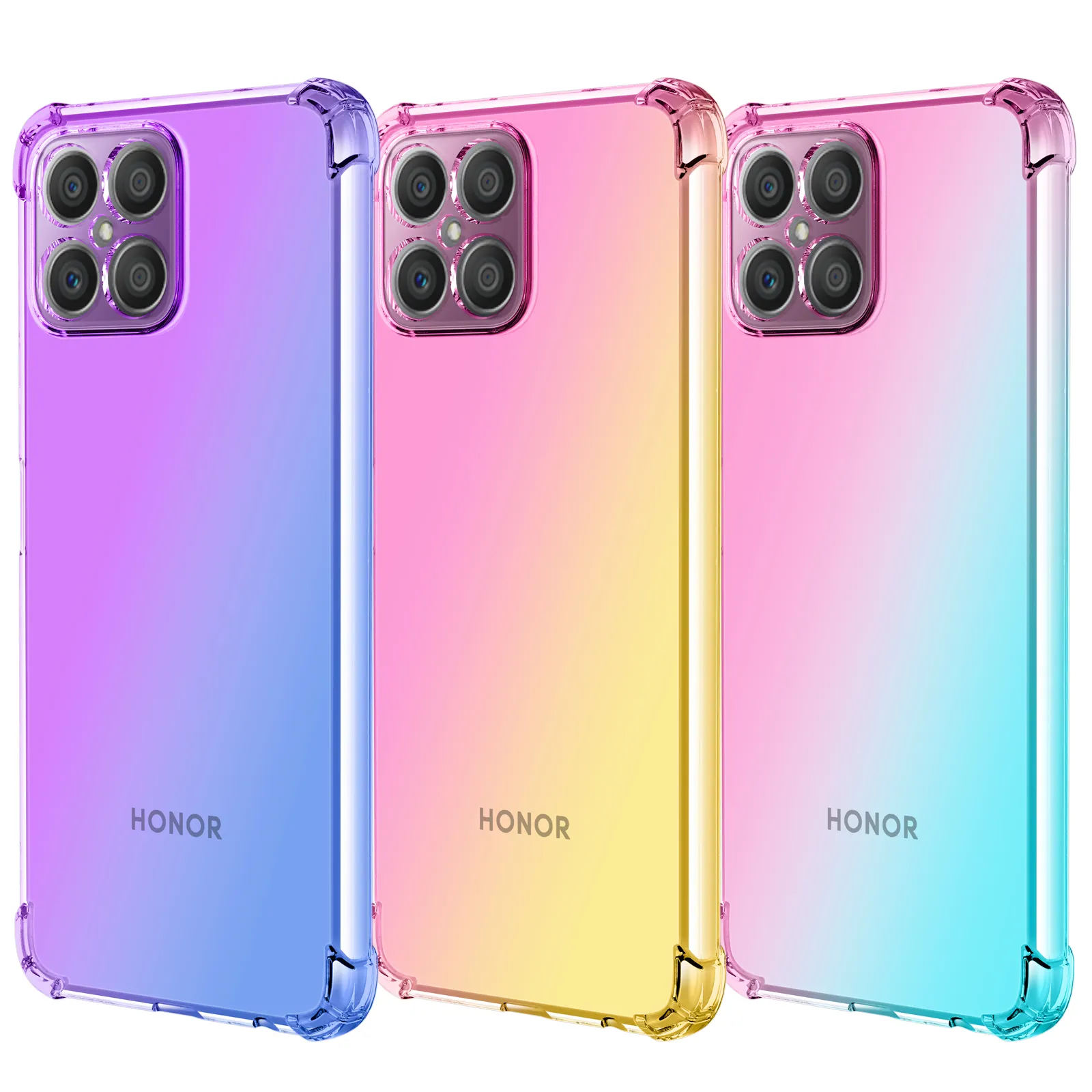 For Honor X8 Phone Case, Shockproof Air Cushion Reinforced Corners Clear Gradient Color Soft TPU Phone Case For Honor X8