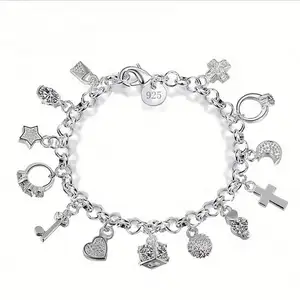 Fashion Antique 925 Silver Plated Bracelets & Bangles Heart Charm Beads Bracelet for Women