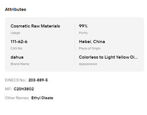 Oleato de Etilo con 99% de Pureza, CAS 111-62-6, Líquido Transparente de Grado Cosmético para Fijación de Aromas y Fragancias - Product Image 6
