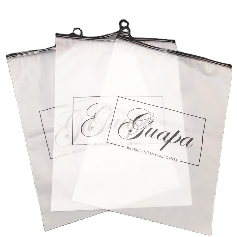 Wholesale Plastic Bag t shirt Packaging Clear Frosted Zip lock Bag Custom Zipper Bag With Logo Print For Clothes