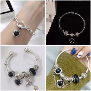 Logotipo original Plata 925 - Colgante de corazón mate ojo de <span class=keywords><strong>gato</strong></span> negro - Pulsera de cámara con forma de corazón cuadrado negro - Cuentas de alambre DIY - Product Image 4
