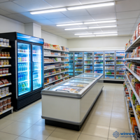 Réfrigérateur vitrine à verre incurvé horizontal pour la vente au détail alimentaire et les supermarchés