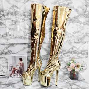 Handmade women's western silver chrome over-<b>knee</b> boots with <b>high</b> heels and thick soles, exotic style dance shoes - Product Image 3