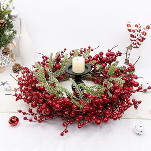 Guirlande de Noël artificielle en cèdre et cyprès, décorée de baies rouges givrées, pour ornement de Noël, cheminée, escalier, décoration de fête - Product Image 4