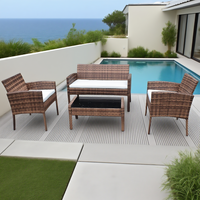 Ensemble de meubles d'extérieur en rotin avec table basse en verre |   2 chaises, canapé deux places, coussins, couleurs et styles personnalisés pour les patios