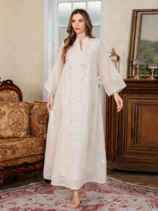 Venta caliente <span class=keywords><strong>vestido</strong></span> Abaya con cuentas grises para <span class=keywords><strong>mujer</strong></span> modesto poliéster transpirable 4XL 5XL diseñado para Borkha <span class=keywords><strong>egipcio</strong></span> moderno 2 uds - Product Image 2