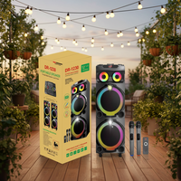 Speaker Portabel Nirkabel BT Party DR-1230 Dual 12 Inch Bass Super Kuat dengan 2 Mic DJ Aktif Hifi Karaoke