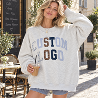 Sweat-shirt surdimensionné personnalisé pour femme, col rond, bords bruts, motif floral et écossais, patchwork, appliqué, épaules tombantes, pull décontracté